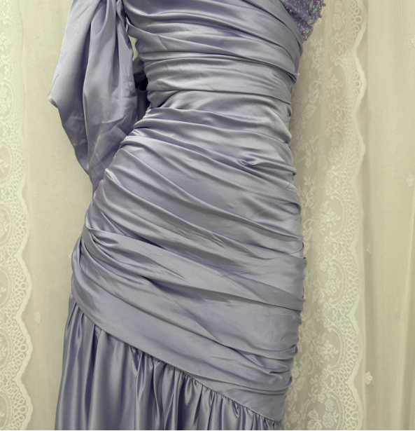 Charming Light Purple Mermaid Sweetheart Neck Pearl Sequin Satin Long Prom Dress Evening Dress