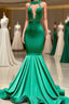 Charming Long Mermaid Halter Stretch Satin Lace Backless Formal Prom Dress