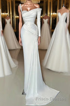 Charming Long Satin One-Shoulder Mermaid Evening Formal Prom Dresses With Beading