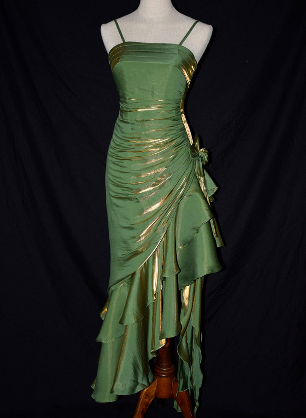 Charming Mermaid High Low Satin Straps Party Dress, Lovely Style Prom Dress Main image