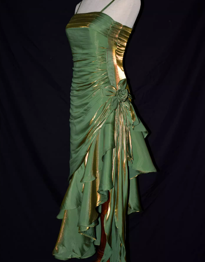 Charming Mermaid High Low Satin Straps Party Dress, Lovely Style Prom Dress Secondary image