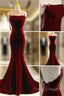 Charming Mermaid Wine Red Long Velvet Formal Dress, Wine Red Long Party Dress