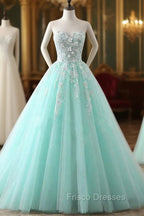 Charming Mint Green Tulle Ball Gown Sweet 16 Dress, Lace Applique Formal Prom Dress