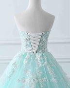 Charming Mint Green Tulle Ball Gown Sweet 16 Dress, Lace Applique Formal Prom Dress