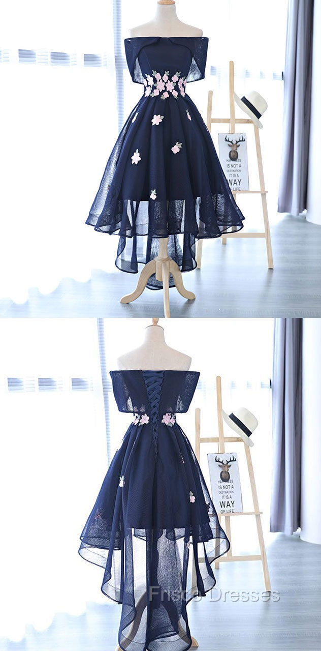 Charming Navy Blue Tulle Party Dress with Flowers, Cute Formal Prom Dress Secondary image