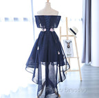 Charming Navy Blue Tulle Party Dress with Flowers, Cute Formal Prom Dress
