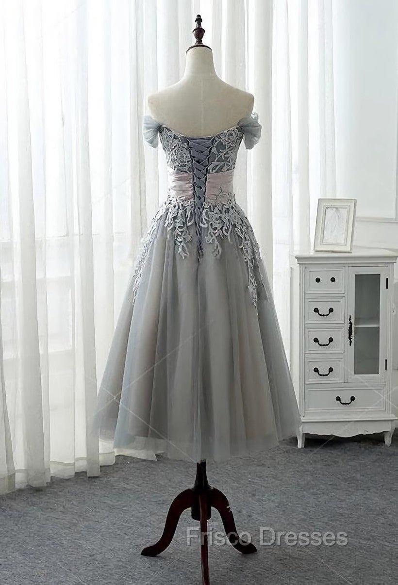 Charming Off-the-shoulder Homecoming Dress, Short A-line Tulle Gray Party Dress Secondary image