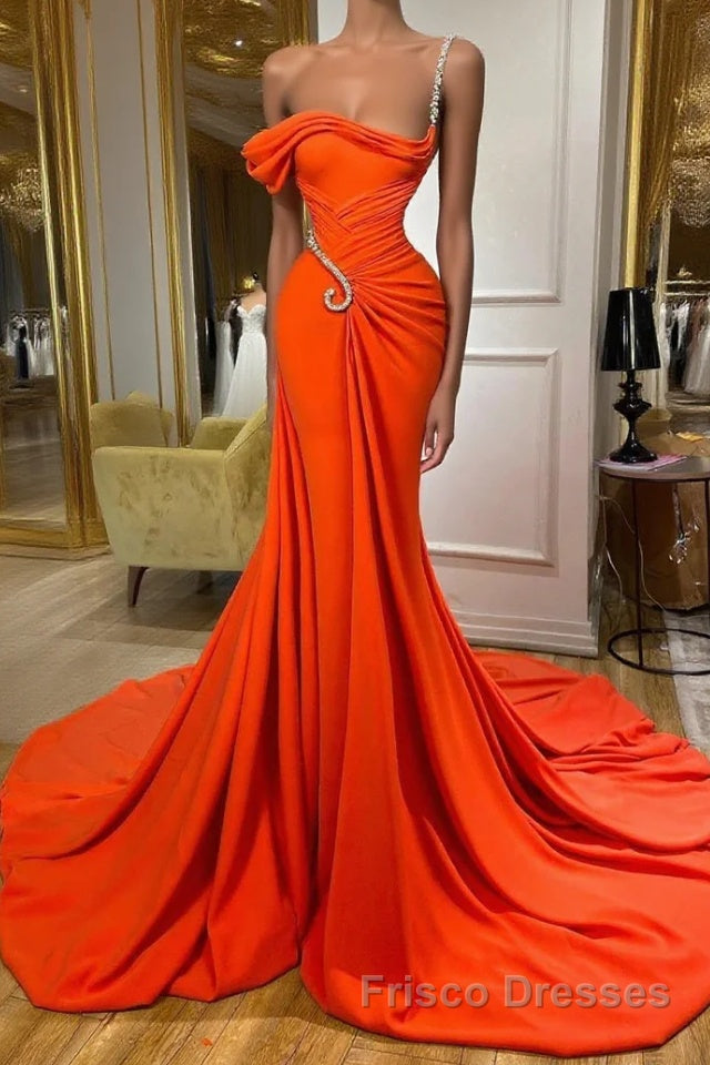 Charming One-should Sleeveless Mermaid Formal Prom Dresses With Ruffles Long