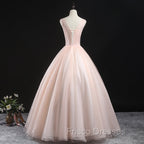 Charming Pink Flowers Ball Gown Long Sweet 16 Dress, Pink Formal Prom Dress