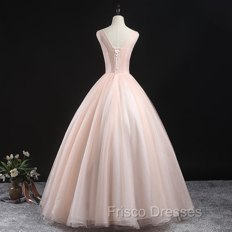Charming Pink Flowers Ball Gown Long Sweet 16 Dress, Pink Formal Prom Dress