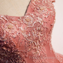 Charming Pink Off Shoulder Lace Applique Sweetheart Party Dress, Pink Formal Prom Dress