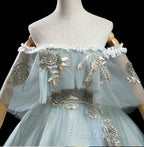 Charming Princess Light Green Tulle with Lace Flowers Formal Prom Dress, Light Green Party Dress