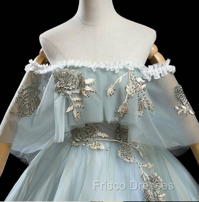 Charming Princess Light Green Tulle with Lace Flowers Formal Prom Dress, Light Green Party Dress