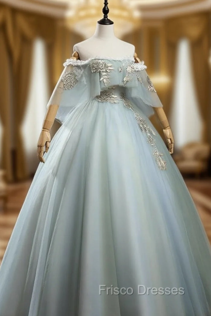 Charming Princess Light Green Tulle with Lace Flowers Formal Prom Dress, Light Green Party Dress Main image