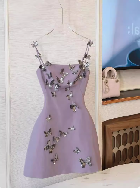 Charming Purple Butterfly Strap Satin 17Th Birthday Homecoming Dress Main image