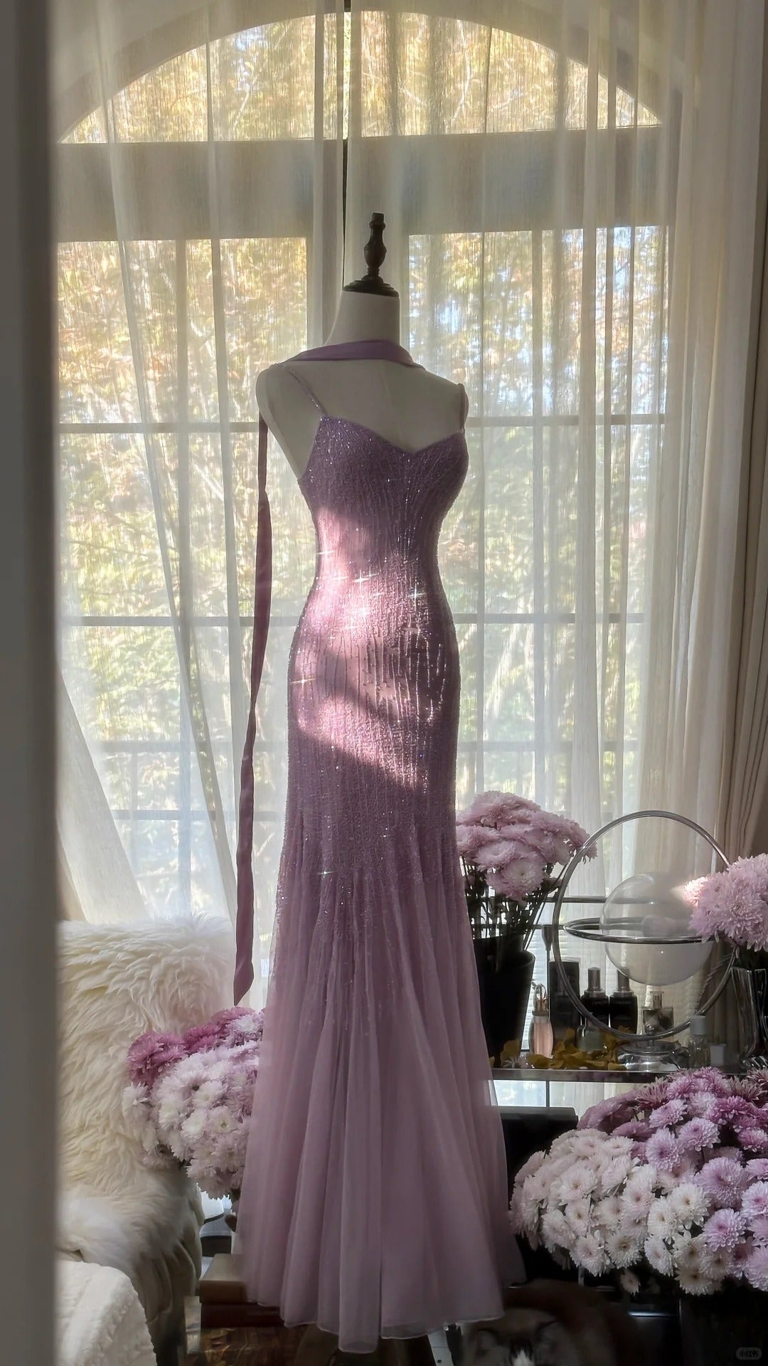Charming Purple Chiffon Beaded Mermaid Long Prom Dress