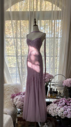 Charming Purple Chiffon Beaded Mermaid Long Prom Dress