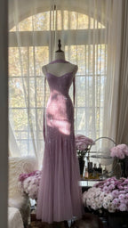 Charming Purple Chiffon Beaded Mermaid Long Prom Dress