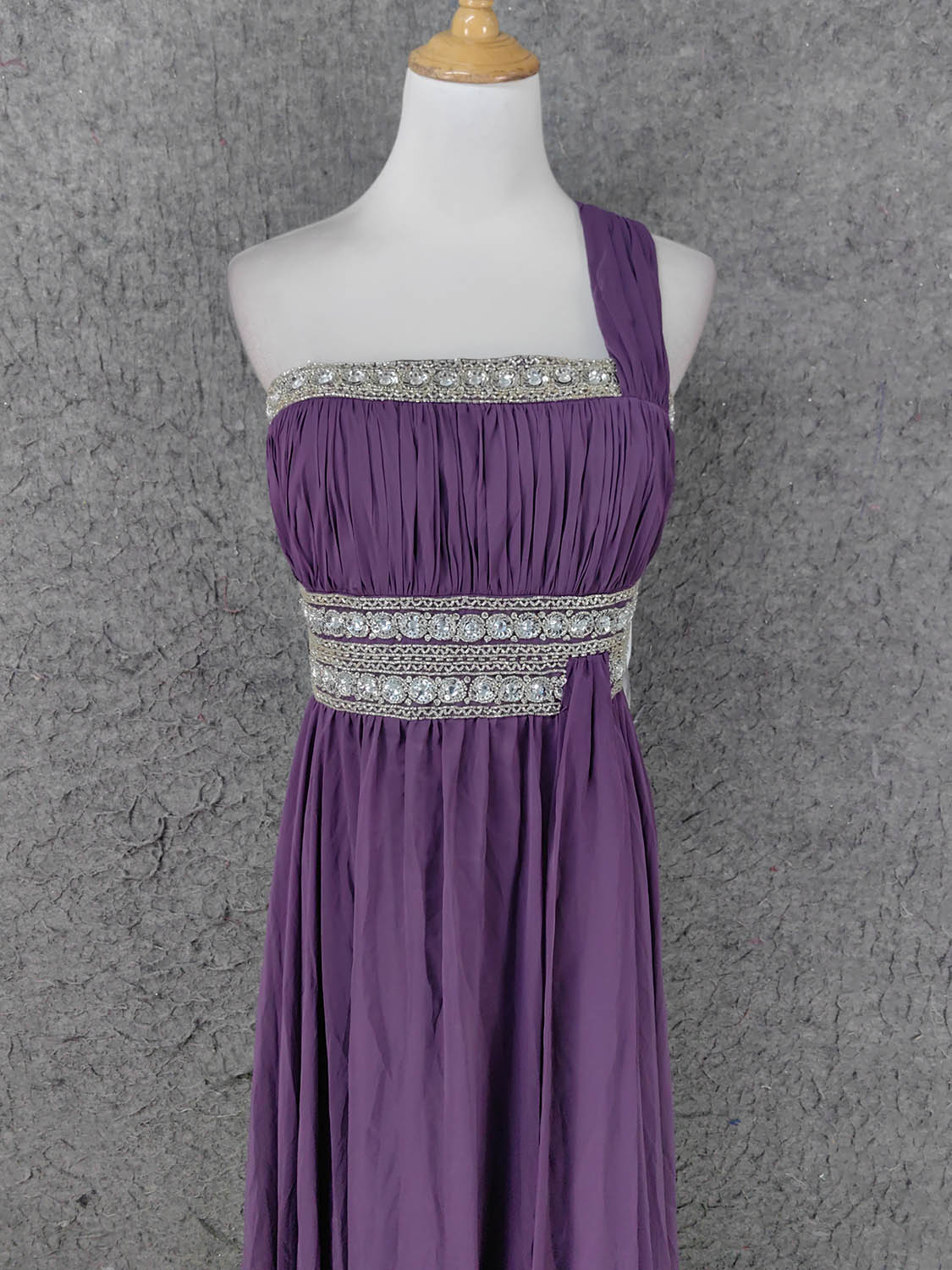 Charming Purple One-Shoulder Square Neck Rhinestone Beaded Chiffon Long Prom Dress Evening Dress