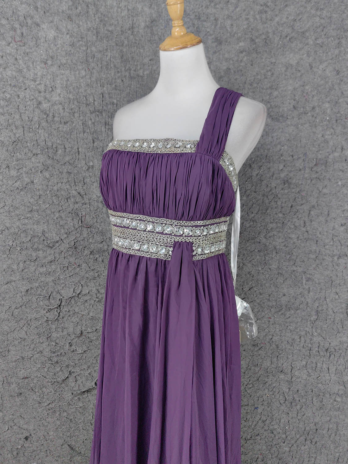 Charming Purple One-Shoulder Square Neck Rhinestone Beaded Chiffon Long Prom Dress Evening Dress