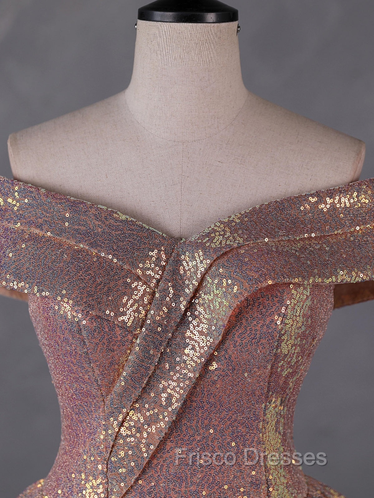 Charming Rose Gold Sequins Long Party Dress, Off Shoulder Sequins Formal Prom Dress