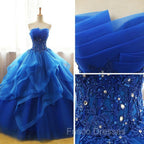 Charming Royal Blue Tulle Formal Prom Gown , Sweet Party Dress