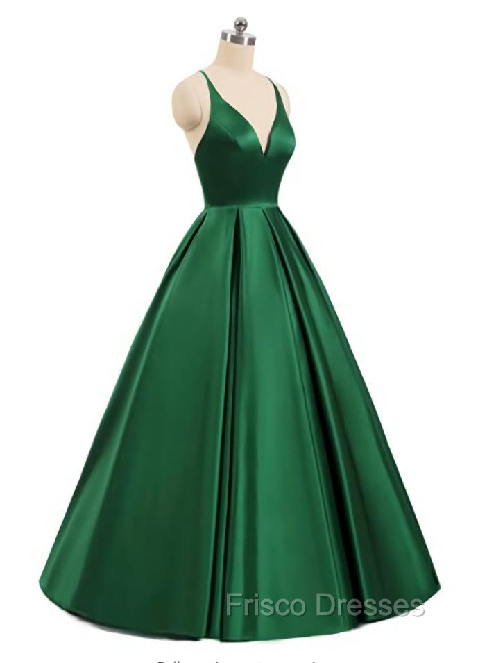 Charming Satin Cross Back Deep V-neckline Long Party Dress, Floor Length Evening Dress Secondary image