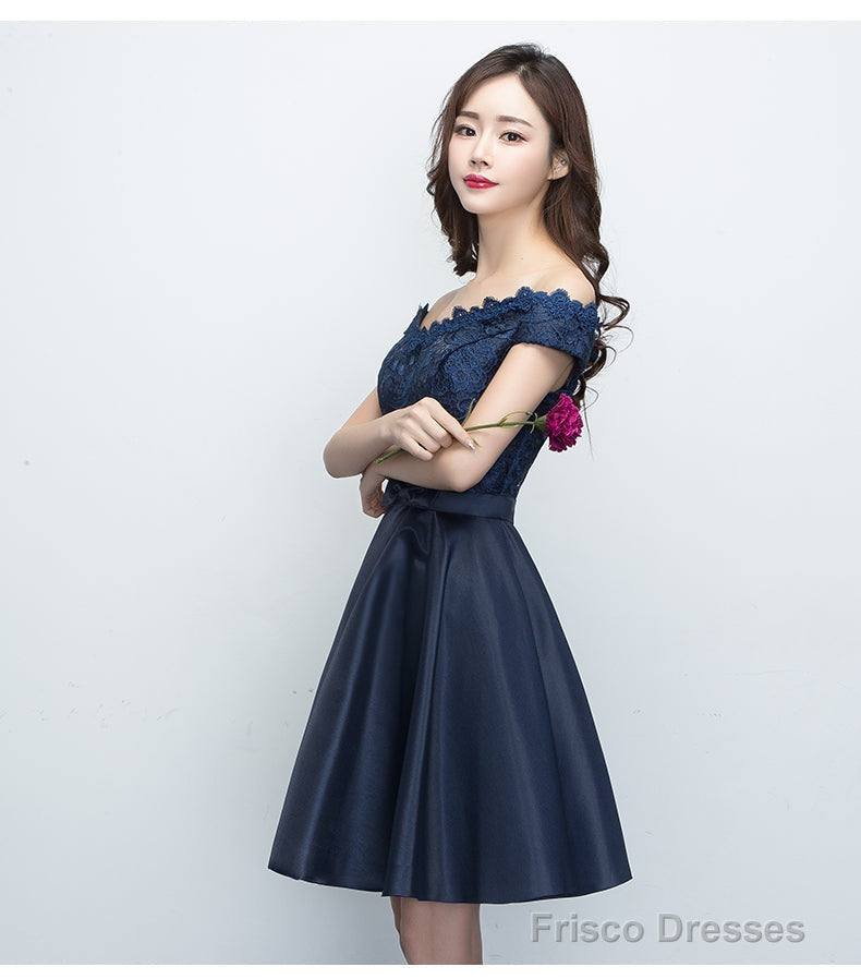 Charming Satin Navy Blue Homecoming Dress , Short Formal Dress Secondary image