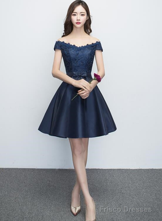 Charming Satin Navy Blue Homecoming Dress , Short Formal Dress Main image