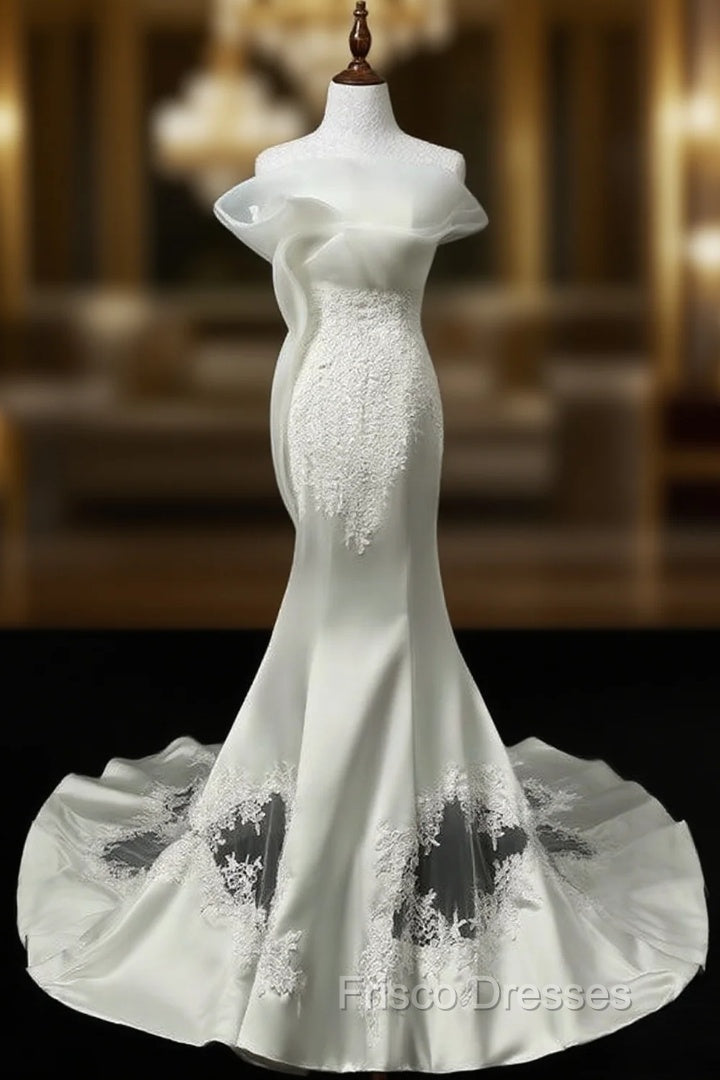 Charming Sexy Mermaid Wedding Dress Real Photo Satin With Appliques Main image
