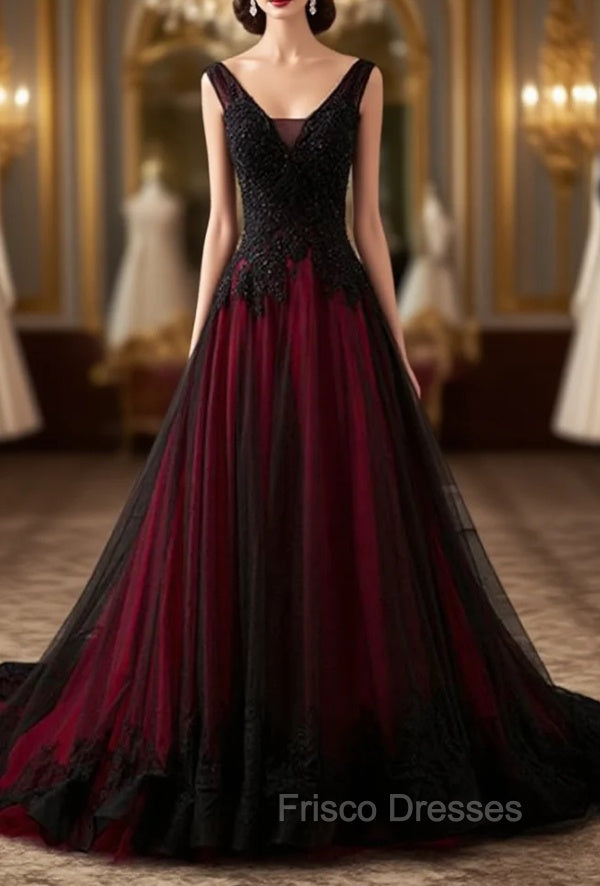 Charming Sleeveless Black and Red Lace Appliques Beaded Party Dress, Low Back Formal Prom Dress Secondary image