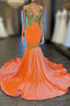 Charming Sleeveless Halter Backless Mermaid Formal Prom Dresses With Gold Beading