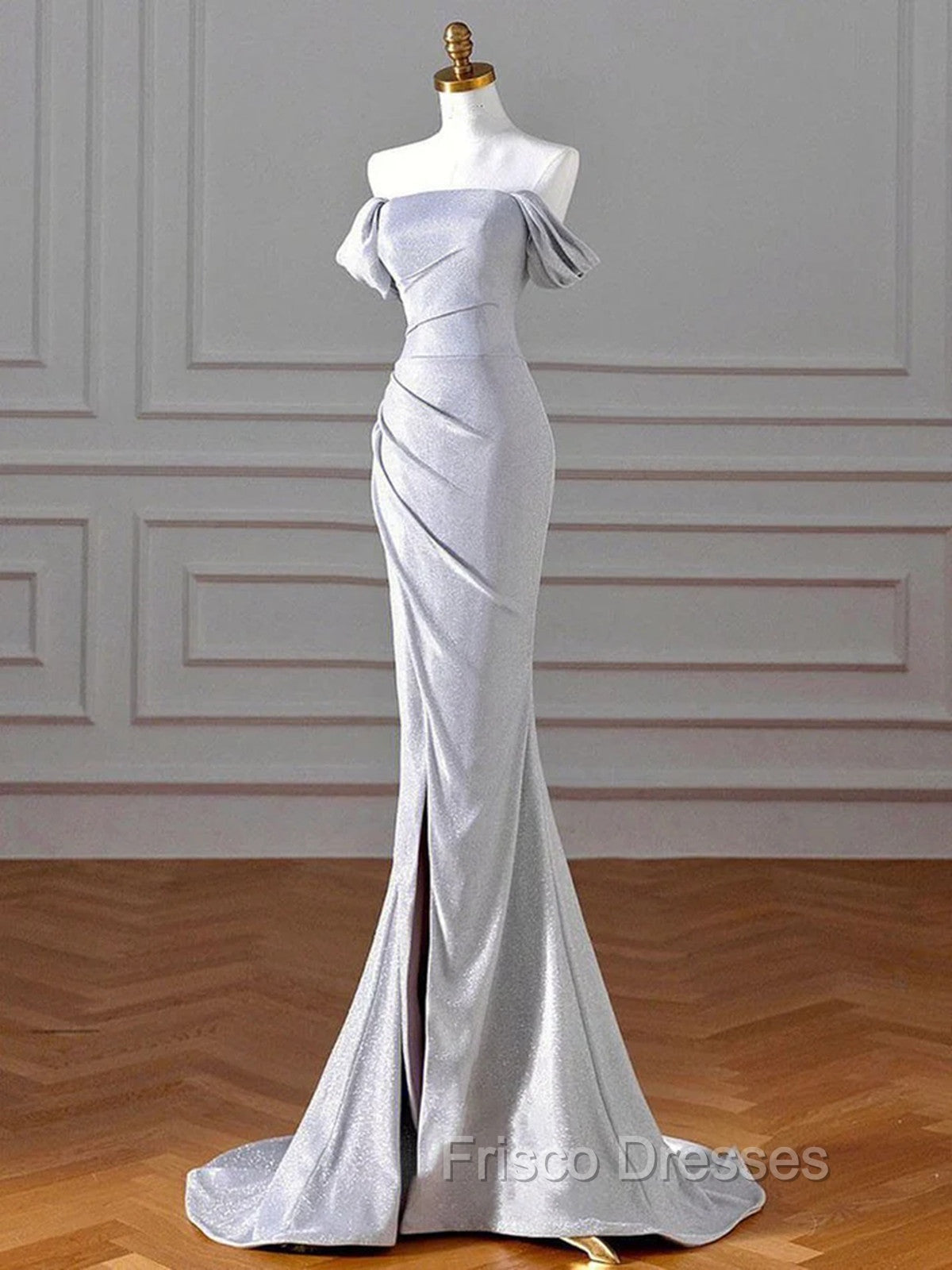 Charming Sliver Mermaid Party Dress, Sliver Off Shoulder Long Formal Prom Dress With Leg Slit Secondary image