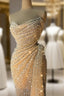 Charming Strapless V-Neck Crystal Sequins Draped Mermaid Formal Prom Dress