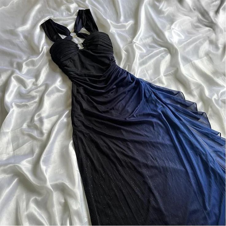 Charming Straps Navy Blue Ombre Long Backless Prom Dress Evening Dress Secondary image