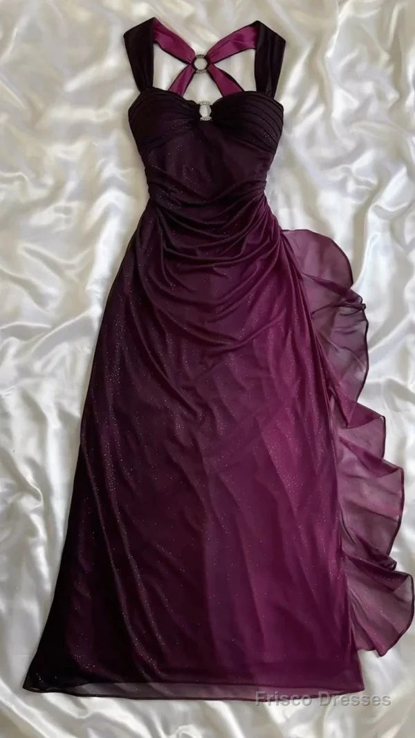 Charming Straps Ombre Grape Backless Long Chiffon Prom Dress Evening Dress Main image