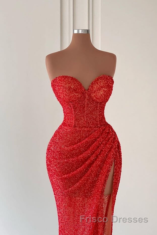 Charming Sweetheart Sleeveless Mermaid Formal Prom Dresses Long Slit Online