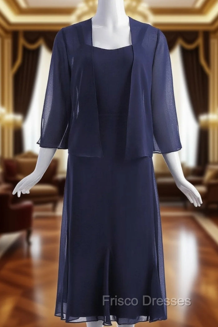 Charming Tea Length Party Gown Navy Blue Mother of the Bride Dress Main image