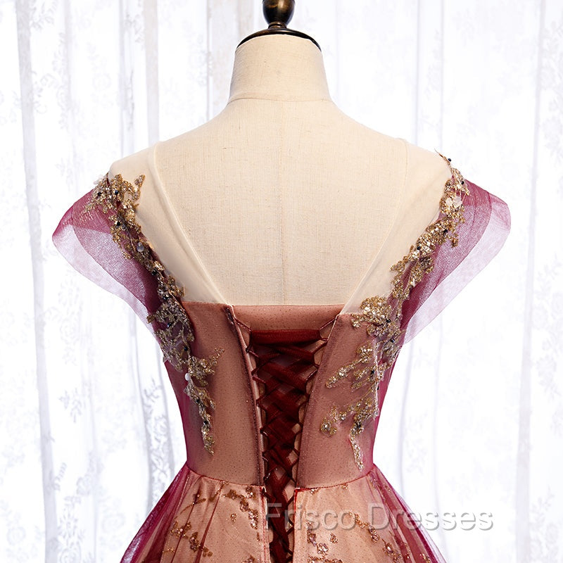 Charming Tulle Cap Sleeves Long New Party Gown, Formal Prom Dress