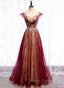 Charming Tulle Cap Sleeves Long New Party Gown, Formal Prom Dress