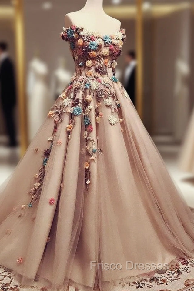 Charming Tulle Evening Dress 3D Flowers Embroidery Formal Prom Gowns Main image