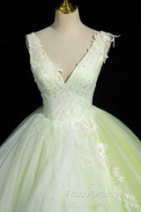 Charming Tulle Lace Green Formal Prom Dress, V-Neck Sleeveless Floor-Length Formal Evening Dress
