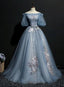 Charming Tulle Puffy Sleeves Long Formal Gown, Prom Dress