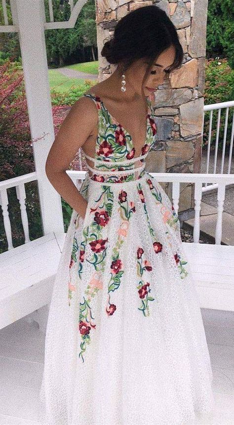 Charming V Neck A Line Prom Dress With Embroidery, Open Back Evening Dress Secondary image