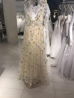 Charming V-Neck Floral Long Prom Dress, Evening Dress