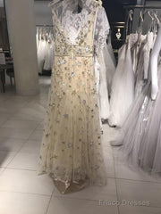 Charming V-Neck Floral Long Prom Dress, Evening Dress