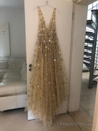 Charming V-Neck Floral Long Prom Dress, Evening Dress