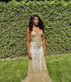 Charming V Neck Lace Mermaid Prom Dress Long Evening Dress