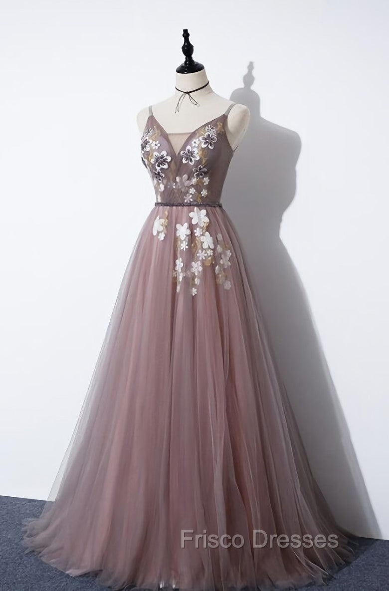 Charming V-neckline Flowers Dark Pink Formal Prom Gown, Long Formal Dress Secondary image