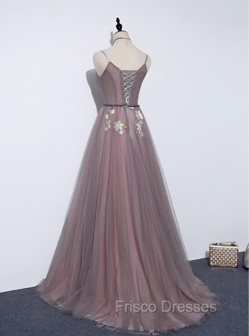 Charming V-neckline Flowers Dark Pink Formal Prom Gown, Long Formal Dress